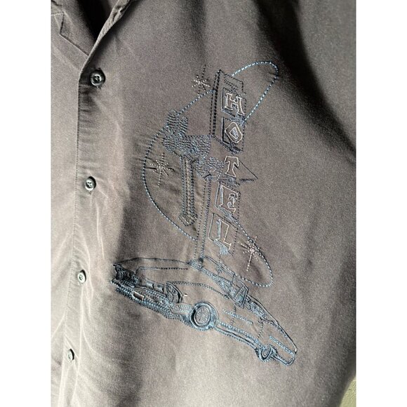Centro Men's Size Large Matte Black and Blue Button-Down Hotel Car Vegas Shirt - Picture 3 of 4